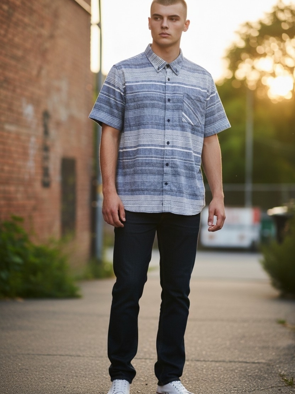 United By Blue Blue Striped Short-Sleeve Button-Down Shirt